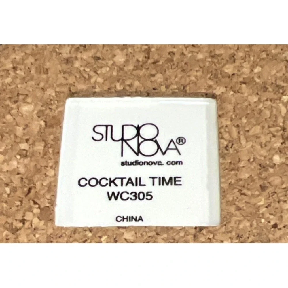 Set Of 4 Studio Nova Coasters Cocktail Time Ceramic Margarita Martini Cork Back
